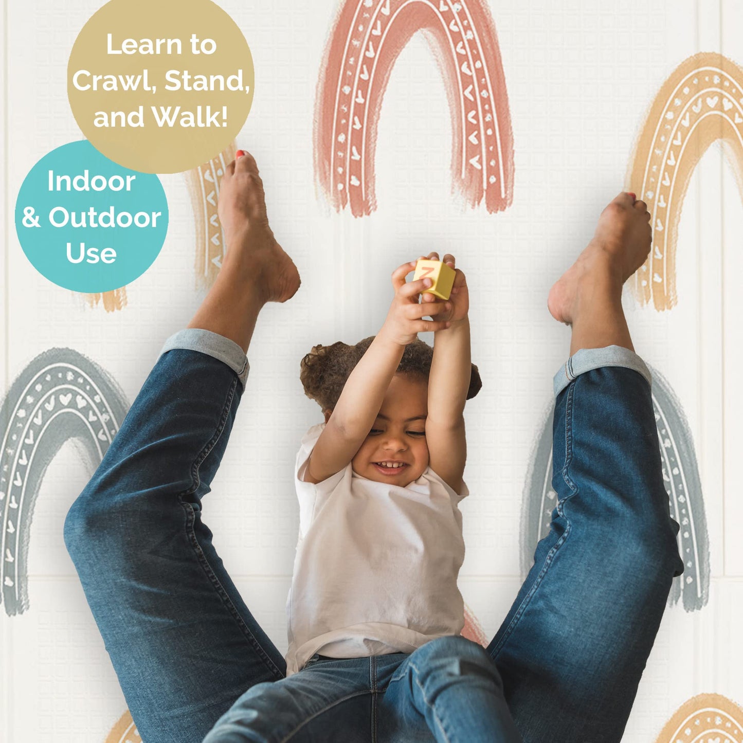 Jumpoff Jo Baby Play Mat - Large Folding Foam Play Mat For Infants, Babies, Toddlers, Waterproof, Double-Sided (70' X 59') - F