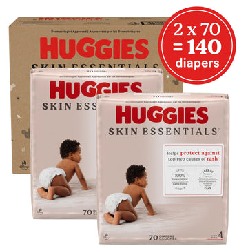 Huggies Size 4 Diapers, Skin Essentials Baby Diapers, Size 4 (22-37 Lbs), 140 Count (2 Packs Of 70)