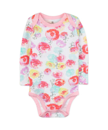 Honestbaby 5-Pack Organic Cotton Long Sleeve Bodysuits, Rose Blossom, Newborn