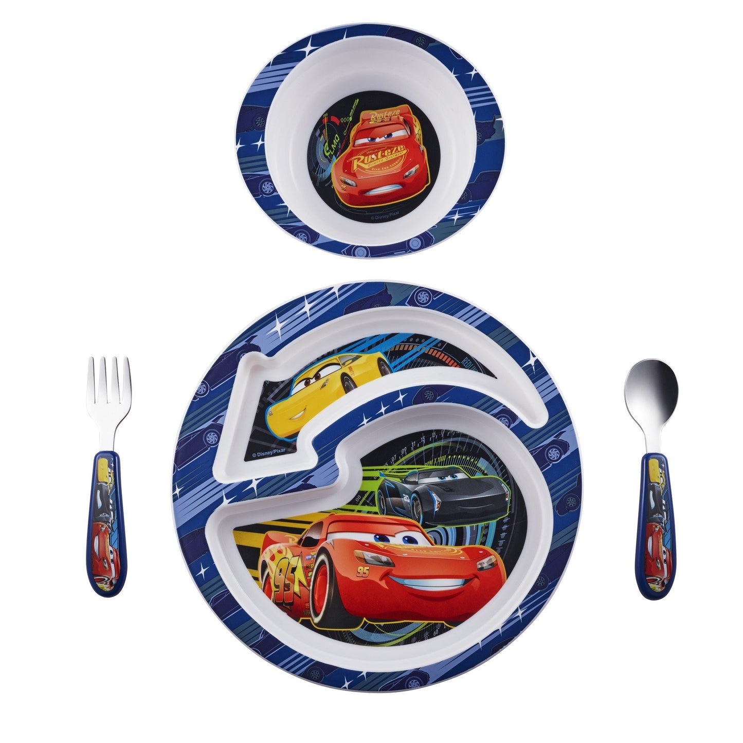 The First Years Disney/Pixar Cars Dinnerware Set - Toddler Plates And Toddler Utensils - 4 Count