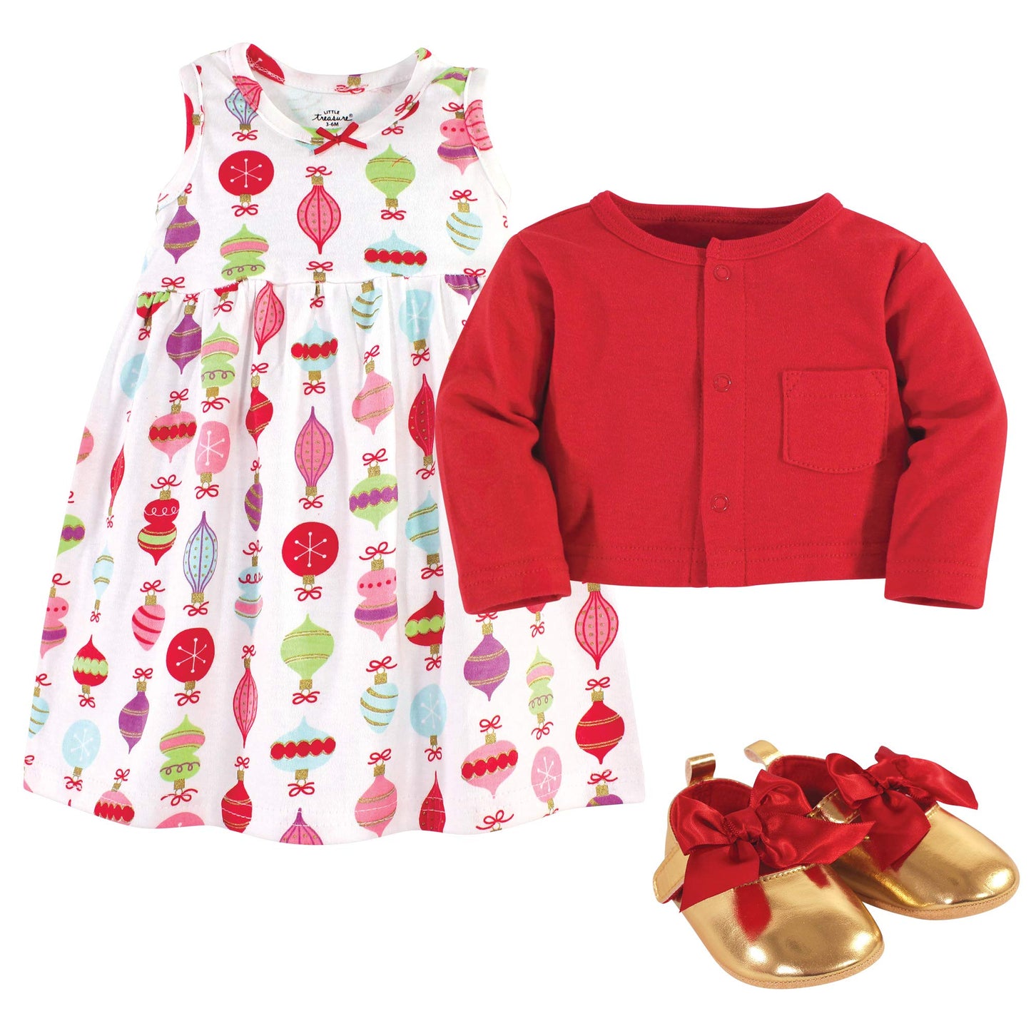 Little Treasure Baby Girls' Cotton Cardigan, Dress And Shoe, Glitzmas, 9-12 Months