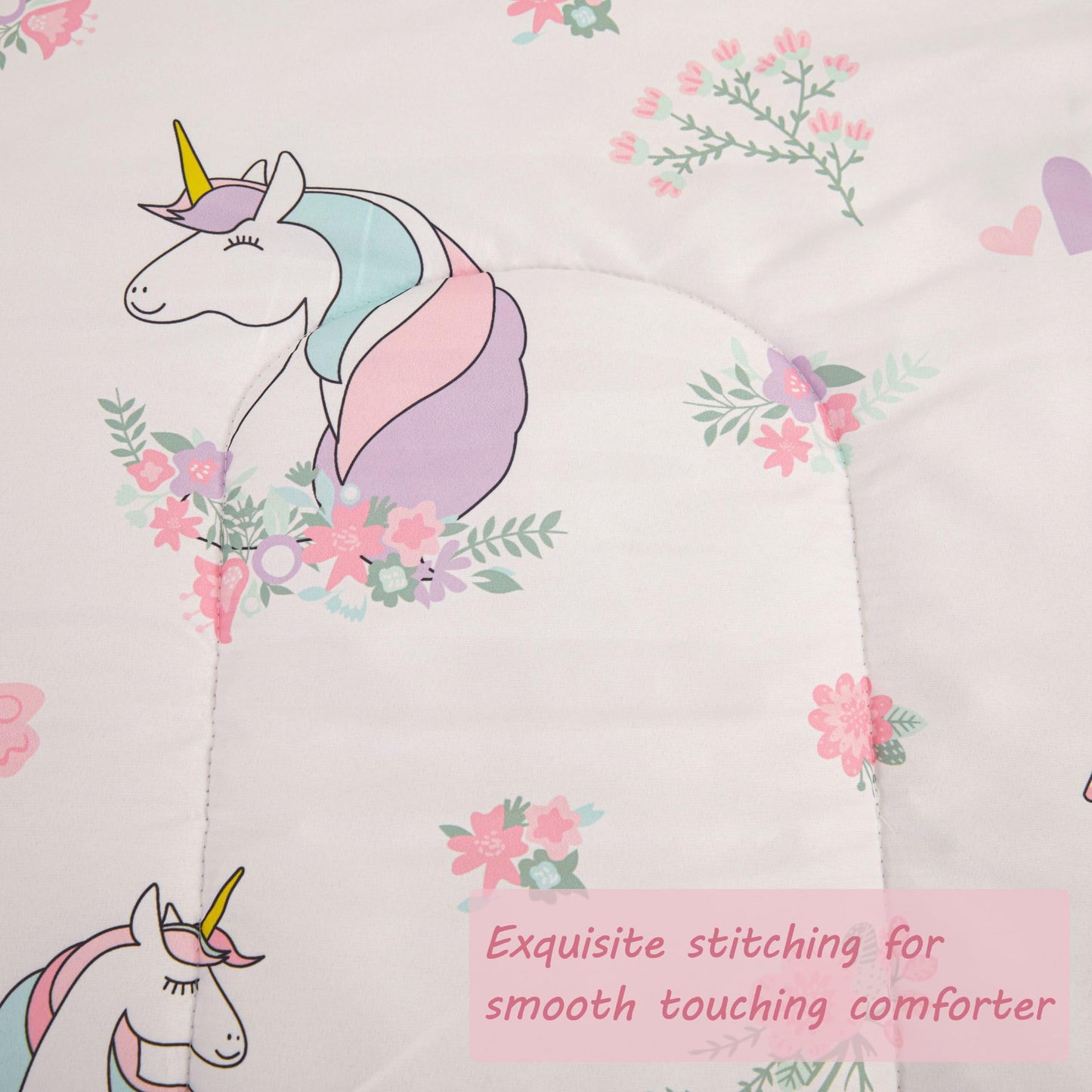Viviland Unicorn Toddler Comforter Sets, Cute Girls Toddler Bedding Set, Soft Microfiber Toddler Bed Set