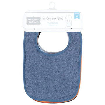 Hudson Baby Unisex Baby Drooler Bib With Waterproof Lining, Blue Orange, One Size