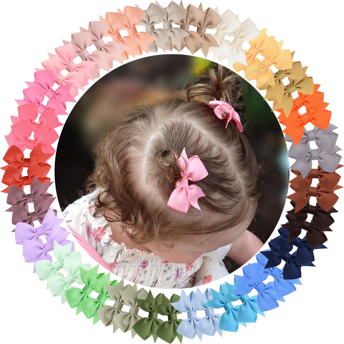 Baby Hair Clips for Girls 50PCS - 2 Girls Fully Lined Bows Hair Pins Tiny Hair Bows Alligator Clips for Baby Girls Infants Toddl