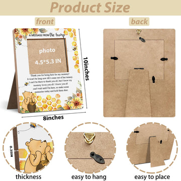 Hatzelou Winnie Baby Shower Sign Picture Frame - Message From The Bump Sonogram Frame, Honey Theme Gender Reveal, Pregnancy Mile