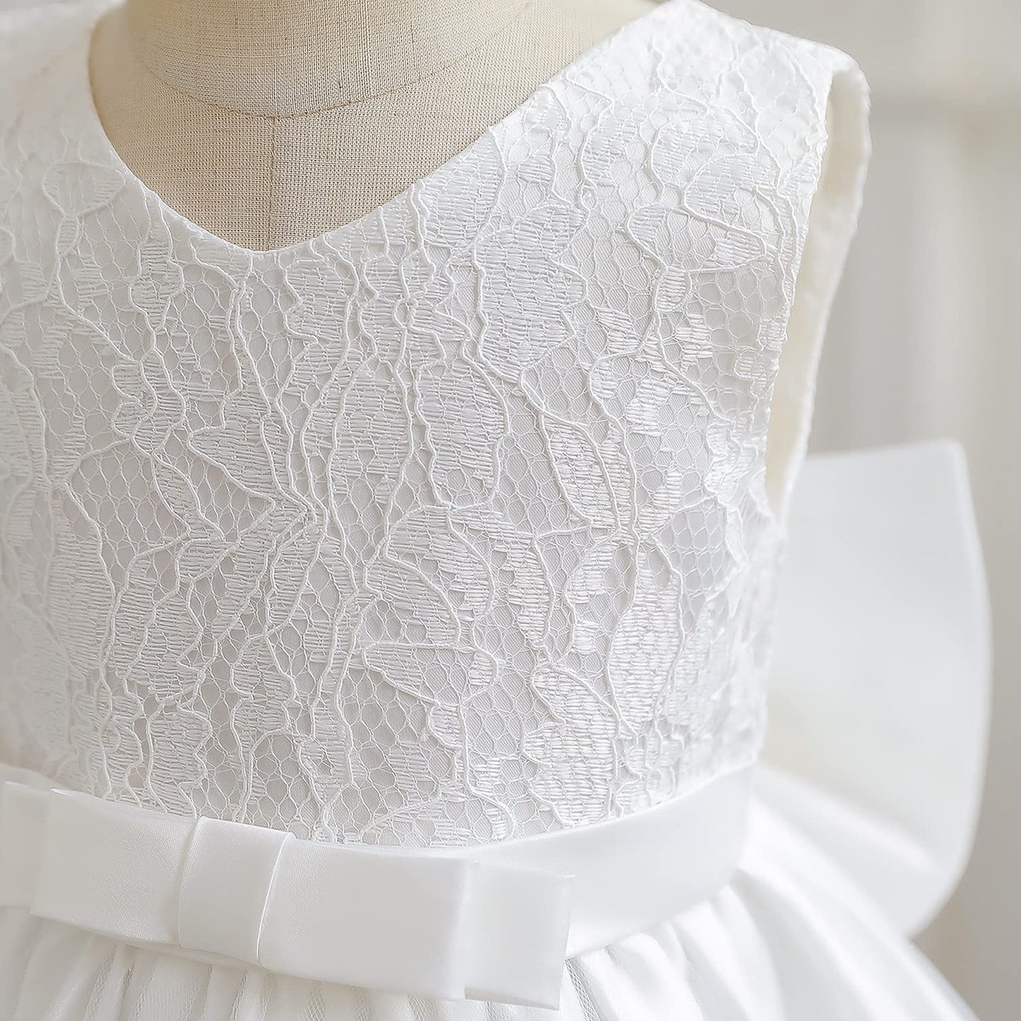 Nnjxd Baby Girls Lace Dress Bowknot Flower Dresses Wedding Pageant Baptism Christening Tutu Gown Size (100) 18-24 Months #White