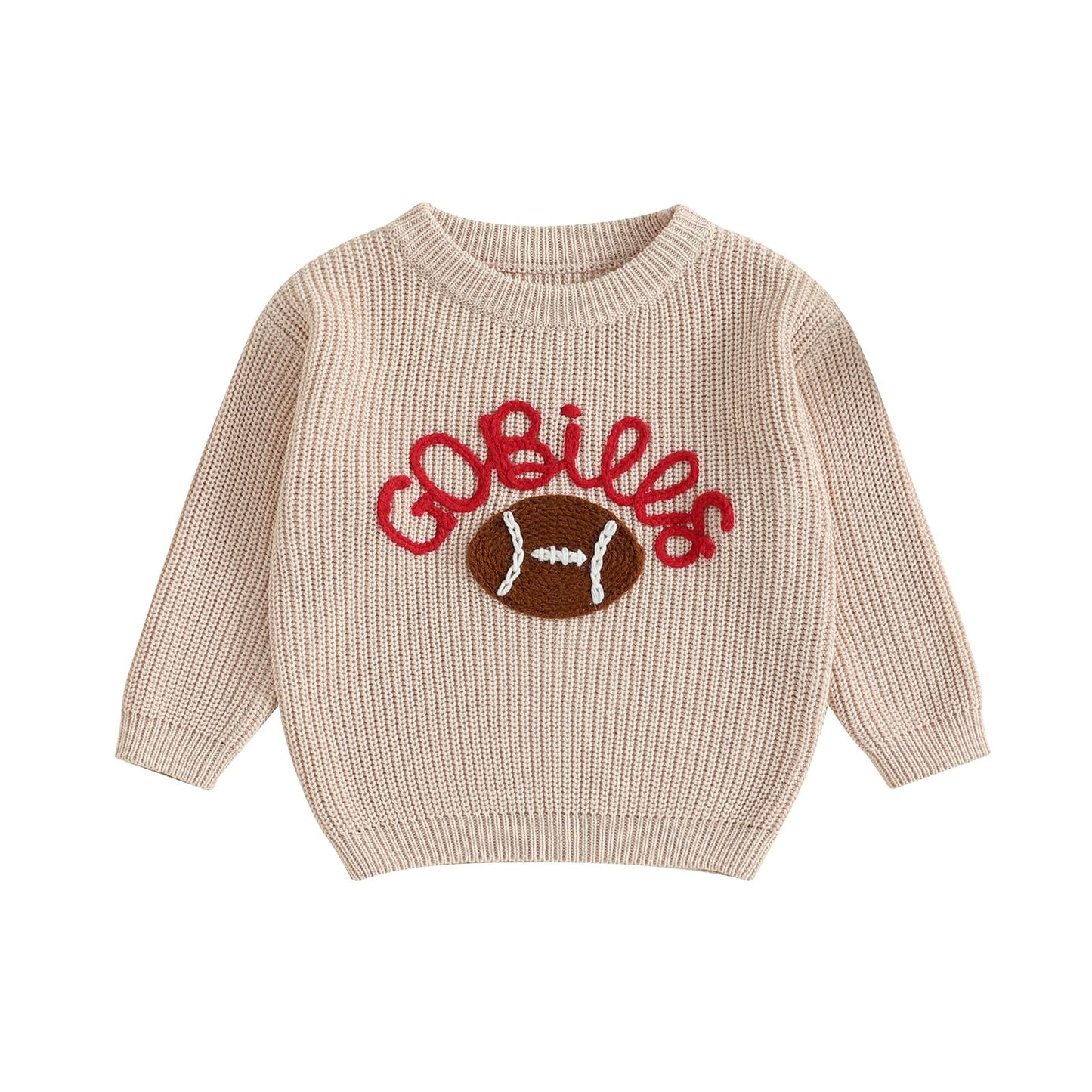KMBANGI Newborn Toddler Boy Girl Football Sweater Go Bills Pullover Knitwear Game Day Warm Sweatshirt Fall Winter Clothes (Khaki