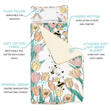 Jumpoff Jo - Extra Long Toddler Nap Mat For Preschool, Daycare And Kindergarten - Sleeping Bag For Kids With Removable Pillow An