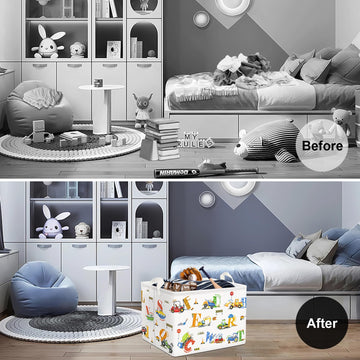 Clastyle Large Alphabet Construction Car Book Shelf Basket Collapsible Rectangle Excavator Ambulance Monster Truck Boy Bin Cloth