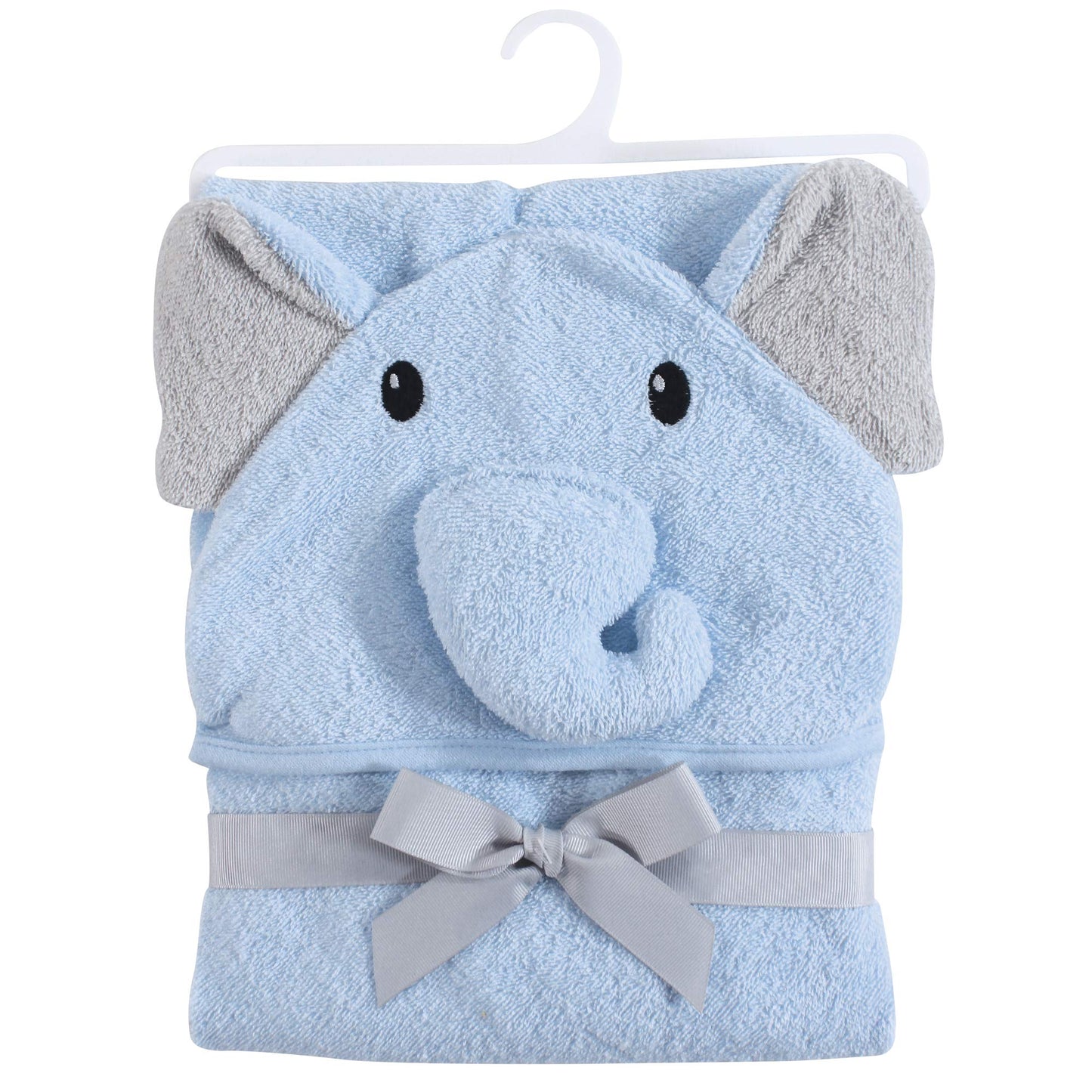 Hudson Baby Unisex Baby Cotton Animal Face Hooded Towel, Light Blue Elephant, One Size