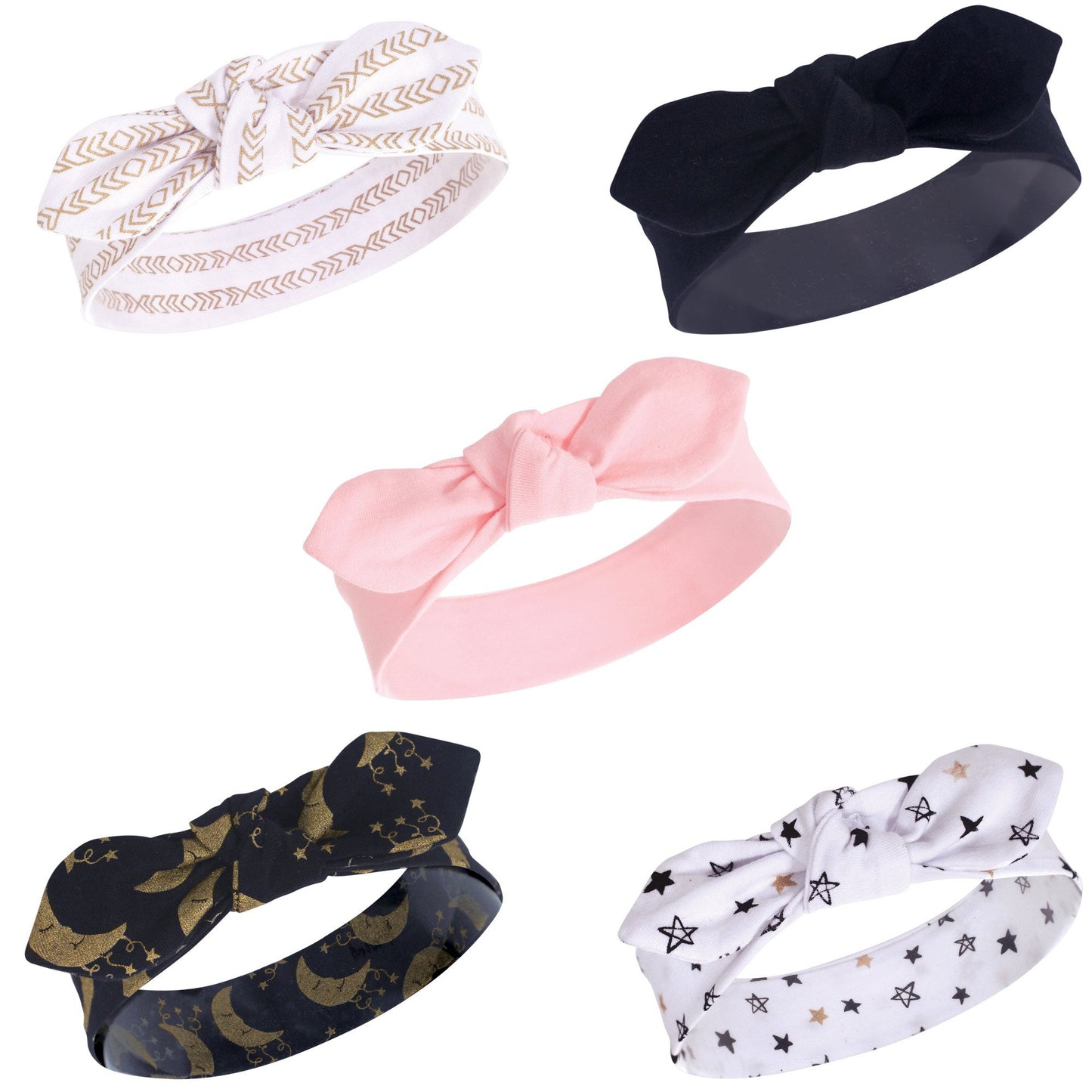 Yoga Sprout Baby Girls' Cotton Headbands, Metallic Moon, 0-24 Months