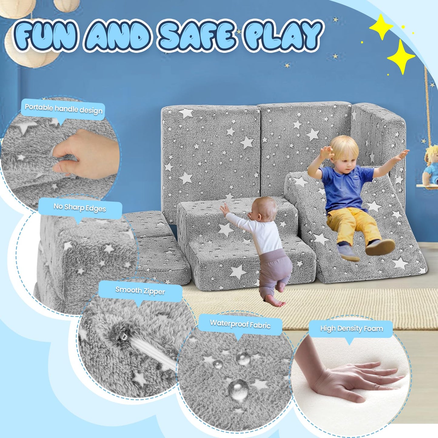 Tykacna 5Pcs Foam Climbing Blocks For Toddlers 1-3, Safety First Baby Climbing Blocks Indoor,Soft Play Toys For Infant, Ideal Cr