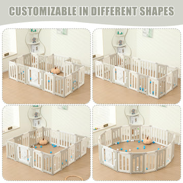 Ufo Baby Play Pen, 18 Panel Extra Large Play Yard For Toddlers - Portable, Foldable - Grey