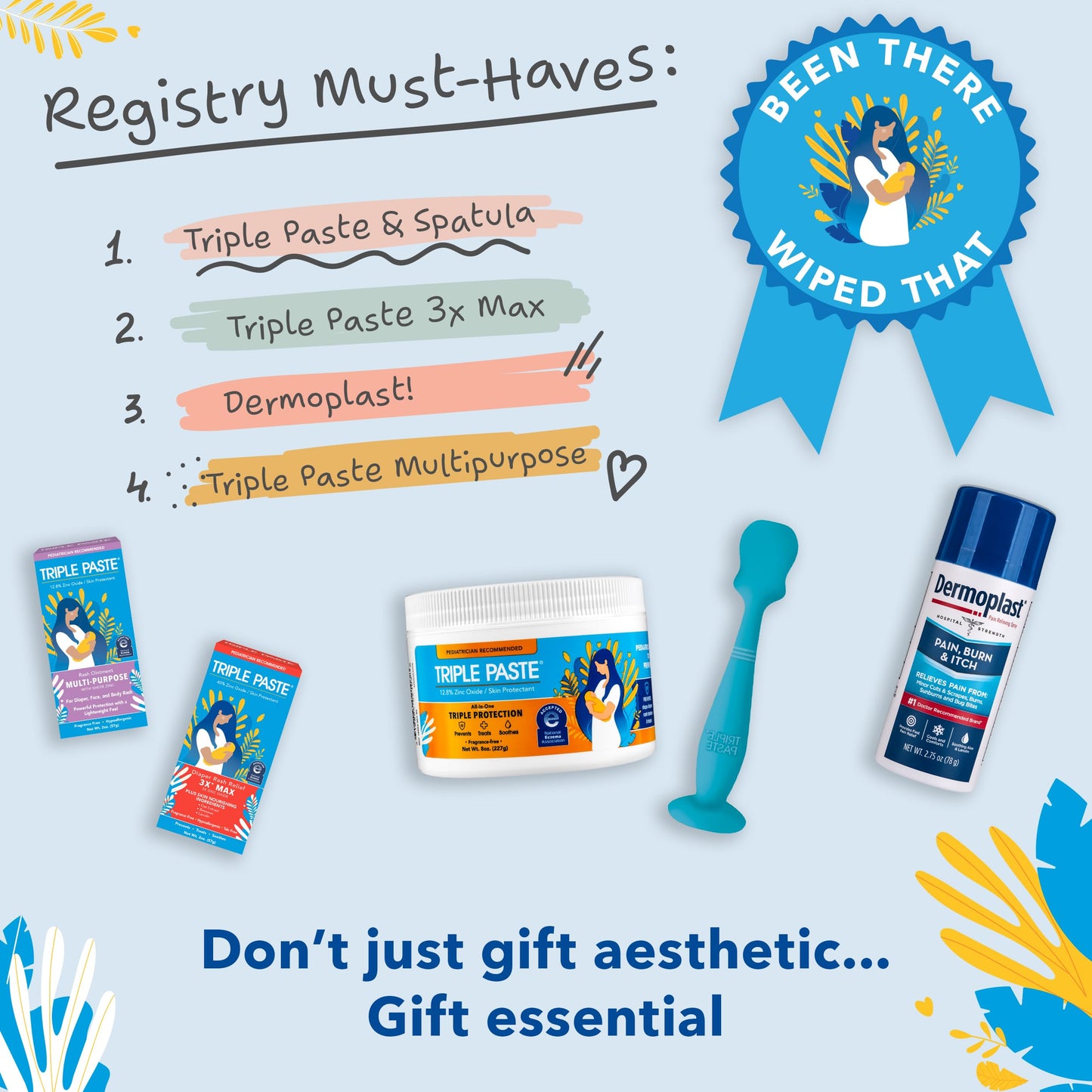 Triple Paste Diaper Rash Cream And Spatula Bundle - 8 Oz Zinc Oxide Ointment And Diaper Cream Spatula Treat, Soothe And Prevent