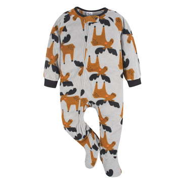 Gerber Baby Boys Toddler Loose Fit Flame Resistant Fleece Footed Pajamas 2-Pack, Grey Moose, 4T