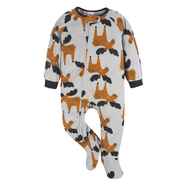 Gerber Baby Boys Toddler Loose Fit Flame Resistant Fleece Footed Pajamas 2-Pack, Grey Moose, 2T