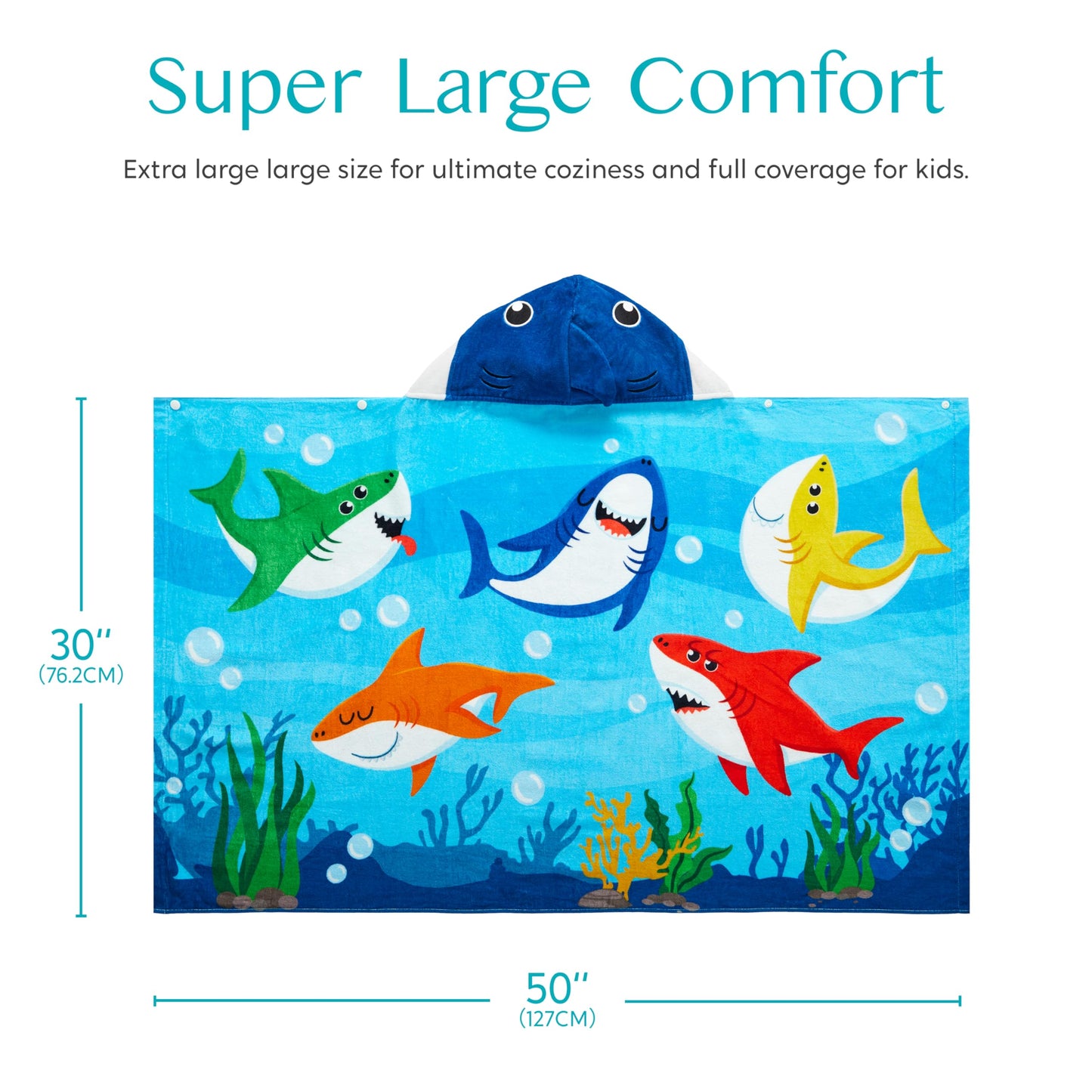 Joiedomi Shark Hooded Towels For Kids - Soft 100% Cotton Kids Beach Towel - 30' X 50' For 3-10 Years Boys Girls - Beach Hooded