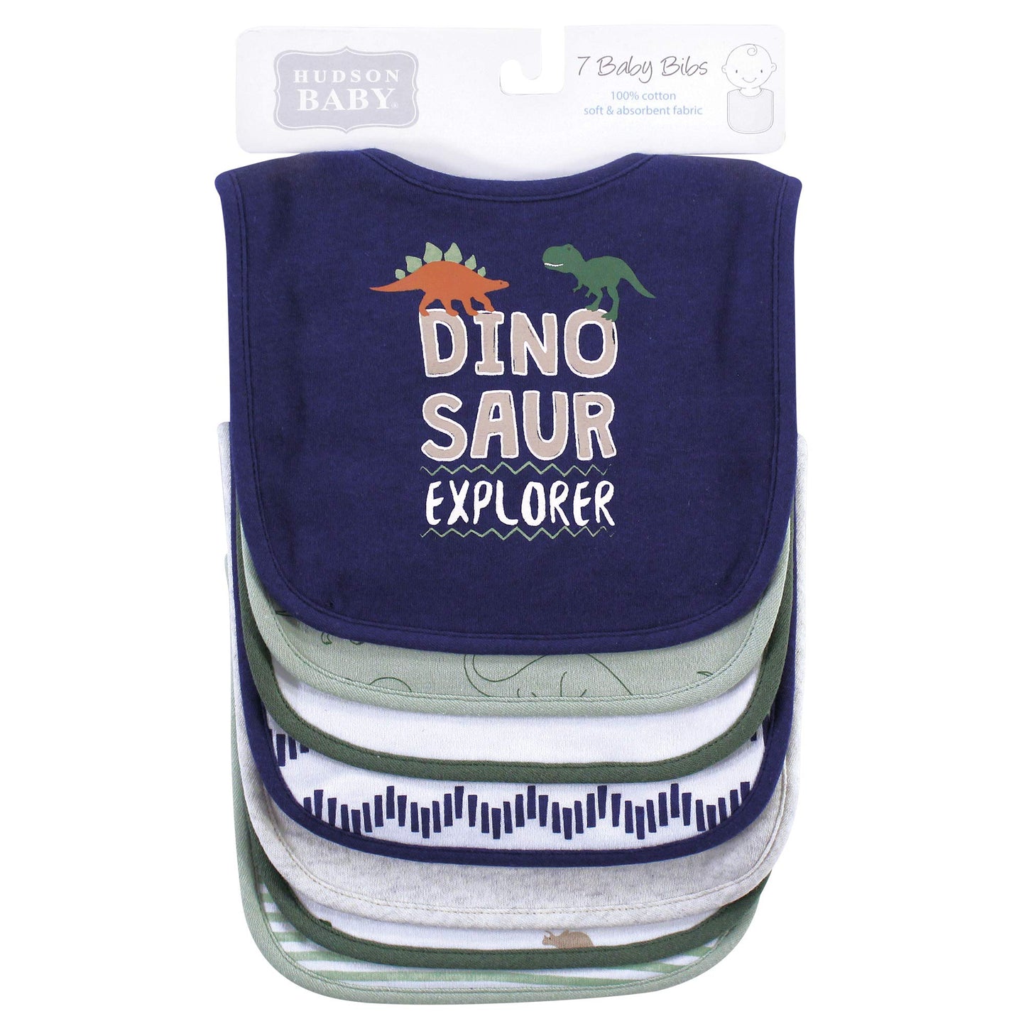 Hudson Baby Unisex Baby Cotton Bibs, Dinosaur Explorer, One Size
