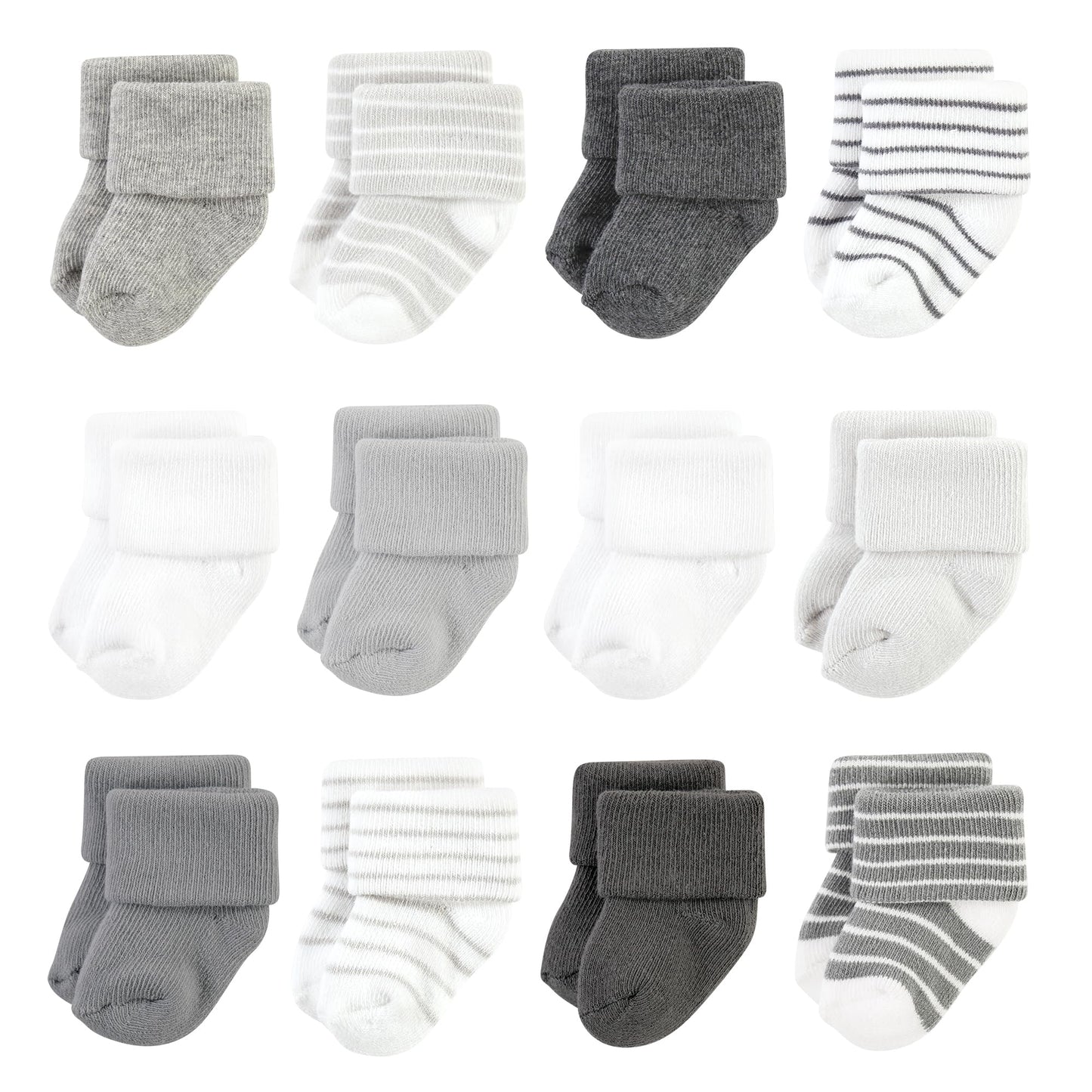 Hudson Baby Unisex Baby Cotton Rich Newborn And Terry Socks, Gray Stripe 12 Pack, 0-6 Months