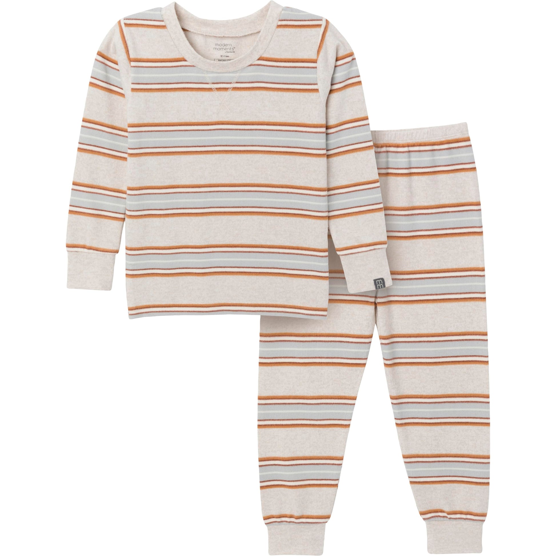 Modern Moments By Gerber Baby Hacci Snug Fit 2-Piece Pajama Set, Oatmeal Heather Stripe, 2T