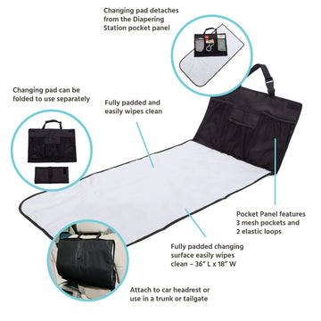 J.L. Childress Pockets 'N Pad, Portable Diapering Station For Your Vehicle, Detachable Changing Pad, Pocket Panel For Storage, F