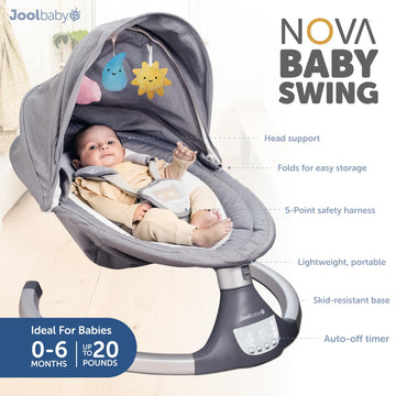 Nova Baby Swing For Newborns - Electric Motorized Infant Swing, Bluetooth Music, 10 Preset Melodies, Remote (2024 Model) - Jool