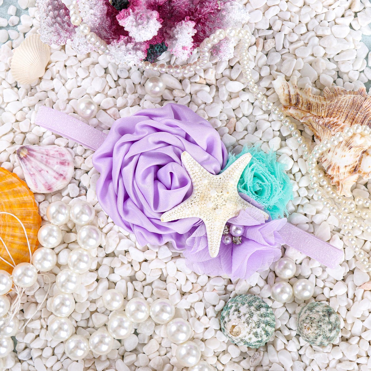 Yanjie Mermaid Headbands Baby Girl Bows Starfish Baby Girl Hair Accessories For Party Lavender Headbands Newborn Bows Aqua Glitt