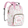 Perarts Large Capacity Custom Diaper Bag for Baby Girls with Name, Pink Floral Multifunctional Mom Personalized Diaper Bag Backp