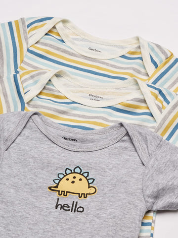 Gerber Baby Boy'S 8-Pack Short Sleeve Onesies Bodysuits, Dinosaur Blue, 3-6 Months