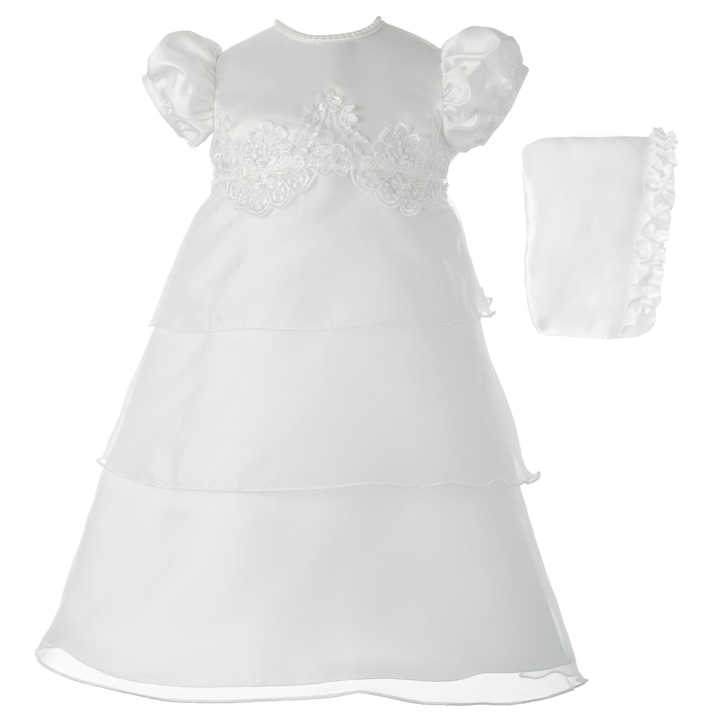 Haddad Brothers Baby-Girls Newborn Christening Baptism Special Occasion Organza Multi-Tiered Dress, White, 9-12 Months