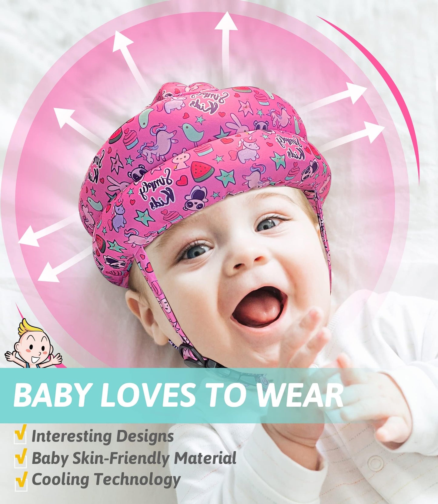 Baby Head Protector - Baby Helmet For Crawling Walking Running - No Bumps And Soft Cushion - Adjustable Protective Cap Infant Ba