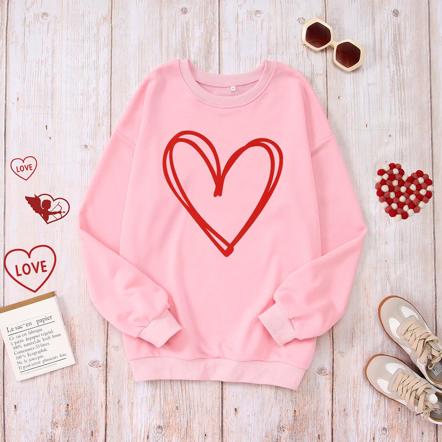 Mommy And Me Valentine'S Day Sweatshirt Love Heart Graphic Family Matching Pullover Casual Long Sleeve Shirt Tops (Mom-Pink, X-L