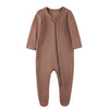 O2 Baby Baby Boys Girls Organic Cotton Zip Front Sleeper Pajamas, Footed Sleep 'N Play(6-12 Months, Brown)