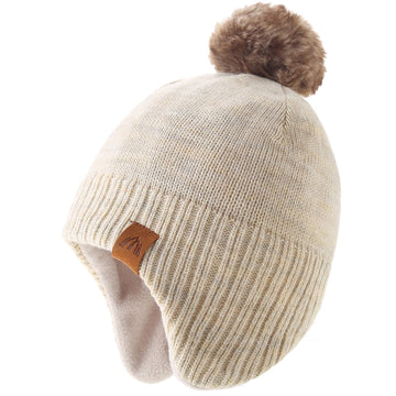 Moon Kitty Baby Boys Hats Toddler Beanies For Boys And Girls Winter Fleece Skiing Winter Caps With Warm Ear Flap Beige