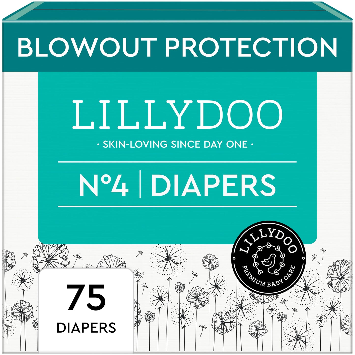 LILLYDOO Baby Diapers - Size 4 (20-31 lbs), Half-Monthly Supply (75 Count), Leak Protection, Skin-Friendly, Ultrasoft, Perfume-