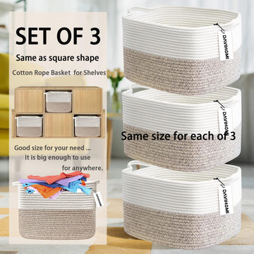 Davihomi 3Pack Small Woven Cotton Rope Basket For Organizing, Gift Baskets For Handles, Empty Gift Baskets, Toy Basket For Bins|