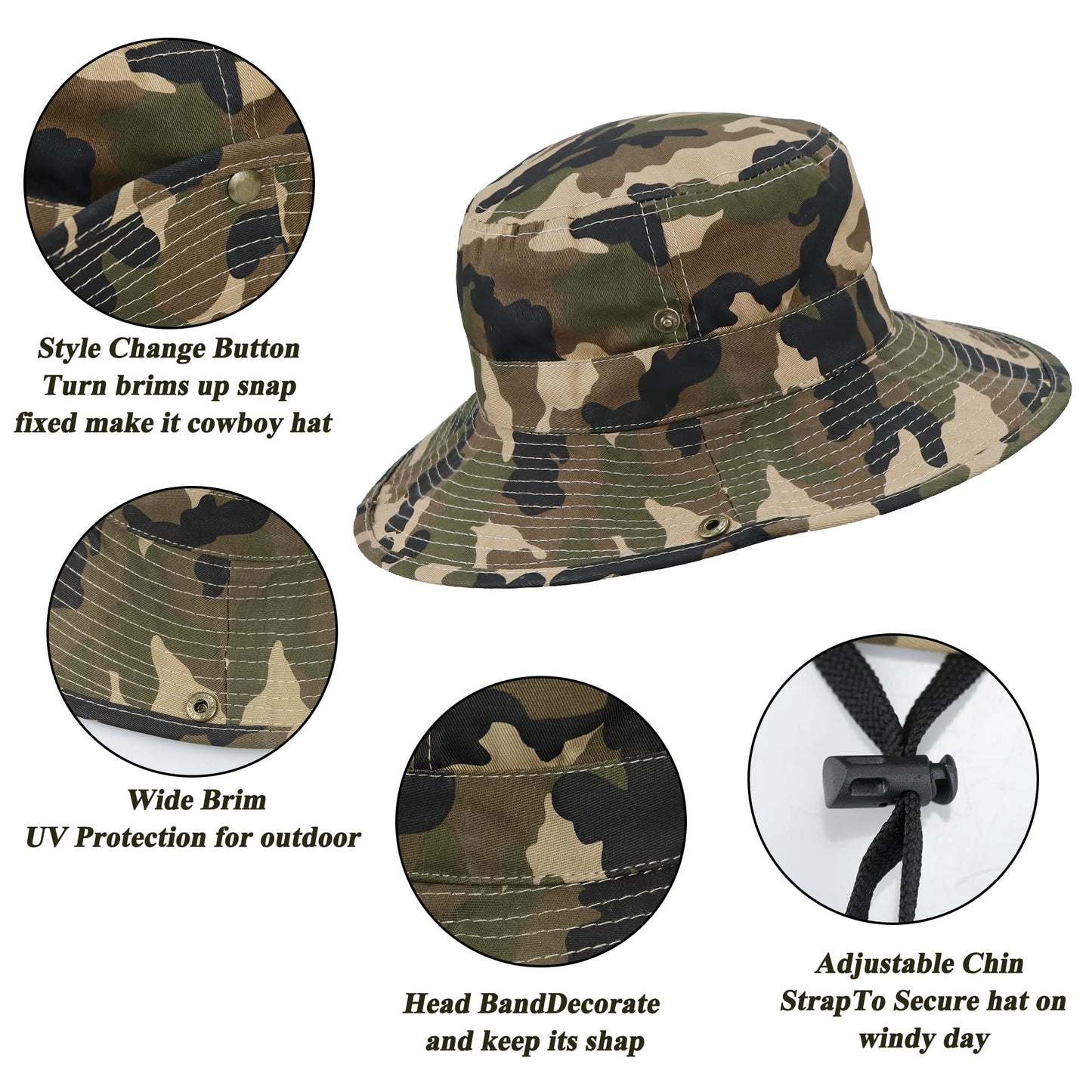 Toddler Sun Hat Bucket Boys-Camouflage Fishman Cap Packable (Camo,52Cm Suggest For 2-3Years Old Kids)