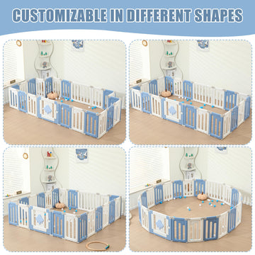 Baby Play Pen - 22 Panels Extra Large Playpen For Toddlers, Foldable Ufo, Adjustable Yard, Portable Fence - Blue