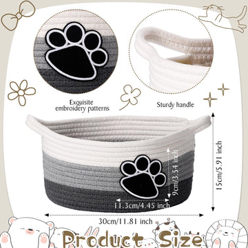 Perthlin Cute Dog Basket Cat Basket Storage With Handles Decorative Basket For Dog Toy Gift 11.8 X 11.81 X 5.91 Inch(Gray)