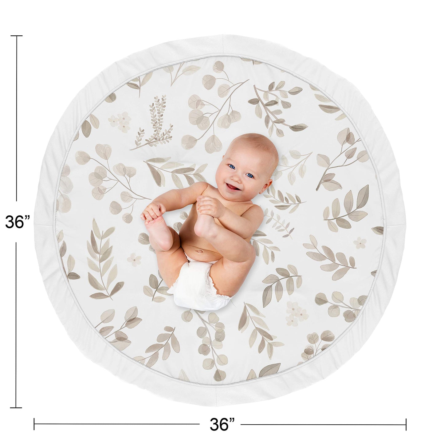 Sweet Jojo Designs Leaf Boy Or Girl Baby Playmat Tummy Time Infant Play Mat - Gender Neutral Floral Ivory Beige Taupe And White