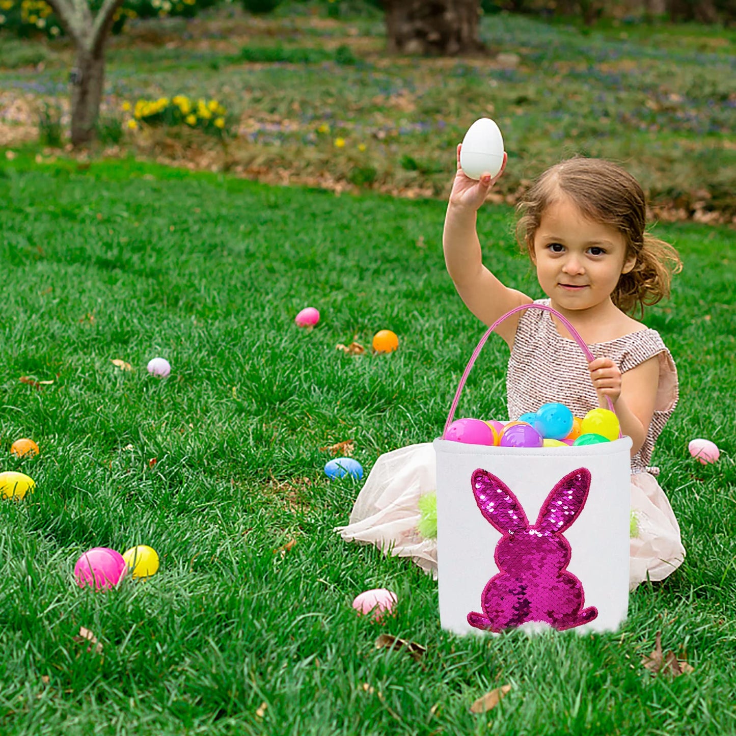 Poptrend Easter Basket Bags,Easter Eggs/Gift Baskets For Kids,Bunny Tote Bag Bucket For Easter Eggs,Toys,Candy,Gifts (2 Pack Pur