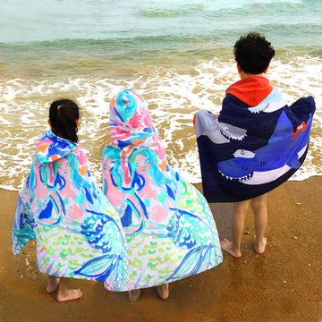 Bangsaur Kids Hooded Beach Bath Towels, 100% Cotton 50'X30' Wrap Blanket, Toddlers Boys 3-12 Years Coverup Towel White Shark