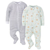 Gerber Baby Unisex 2-Pack 2-Way Zip Textured Sleep 'N Play, French Breakfast, 3-6 Months
