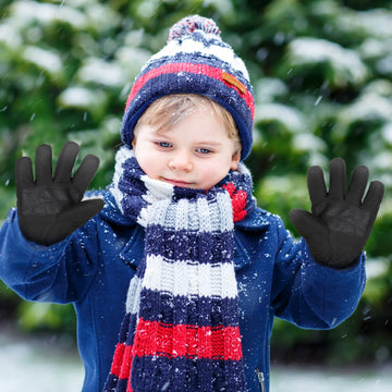 2 Pairs Kids Winter Ski Gloves Waterproof Warm Snow Mittens Full Finger Gloves For Toddlers Infants (Black, Navy Blue,10-15 Year