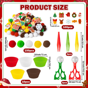 FFyhiinski Christmas Sensory Bin Fillers - 266Pcs Christmas Wintert Fine Motor Toys Counting Sorting Toys for Kids, Felt Xmas Tr