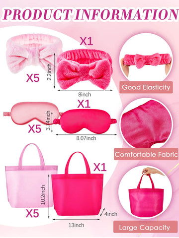 Sintuff 24 Pcs Kids Spa Party Supplies For Girls 6 Spa Party Robes 6 Tote Bags 6 Headbands 6 Spa Masks (Rose Red Birthday,Size 1