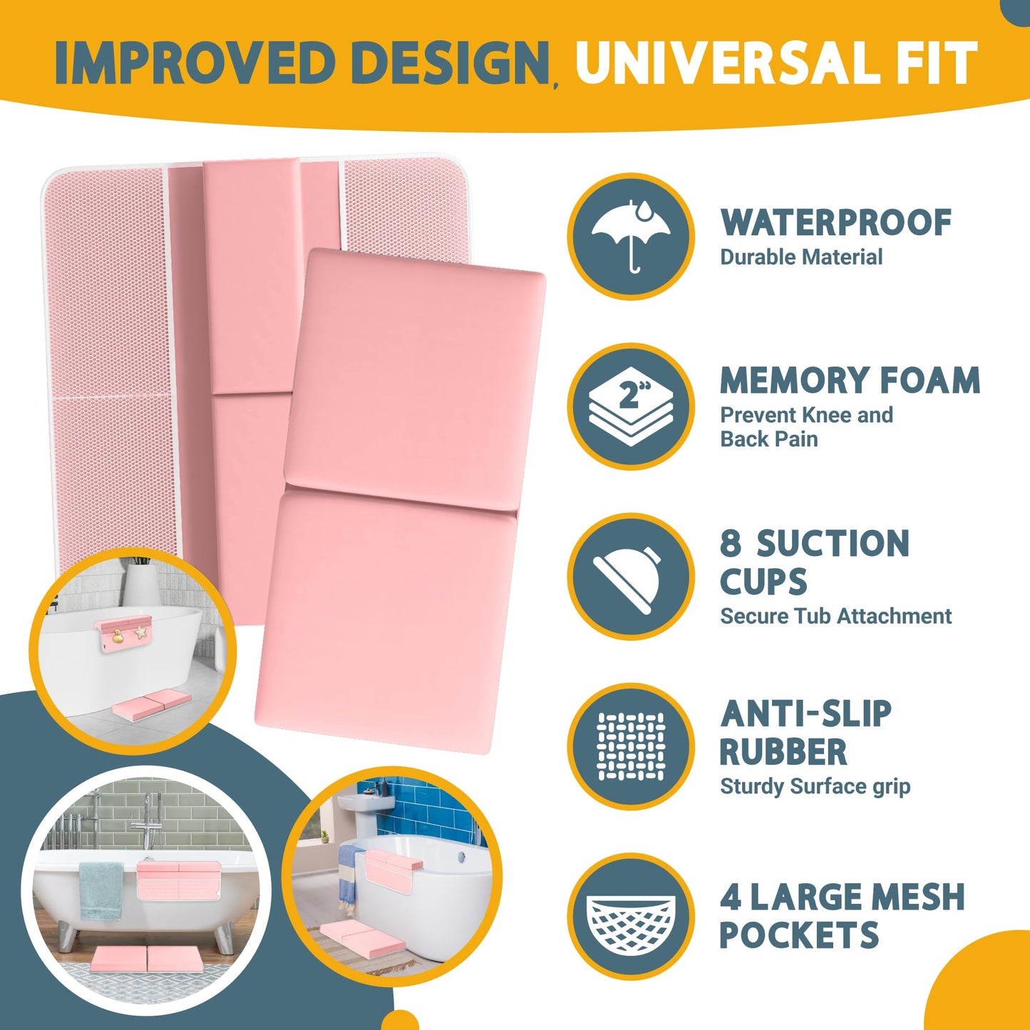 Memory Foam Bath Kneeler And Elbow Rest Pad Set, 2-Inch Thick, Water-Resistant Mat - Baby Bath Time Essentials Cushion And Bath