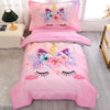 Toddler Bedding Set For Girls 4 Piece Pink Cartoon Unicorn Toddler Comforter Set For Baby Kids Crib Toddler Bed Sheet Set Bed-In
