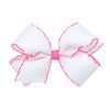 Wee Ones Girls' Classic Grosgrain Moonstitch Edge Hair Bow On A Weestay Hair Clip, Medium, White With Hot Pink Trim