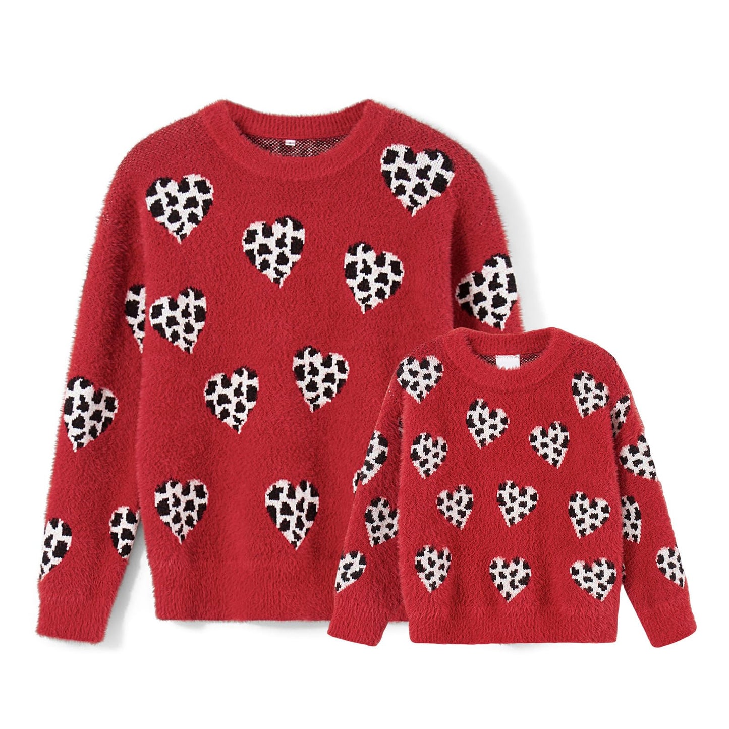 Winioder Mommy and Me Valentines Day Sweaters Crewneck Heart Knit Sweatshirt Pullover Tops Mom and Daughter Matching Outfits(Ki